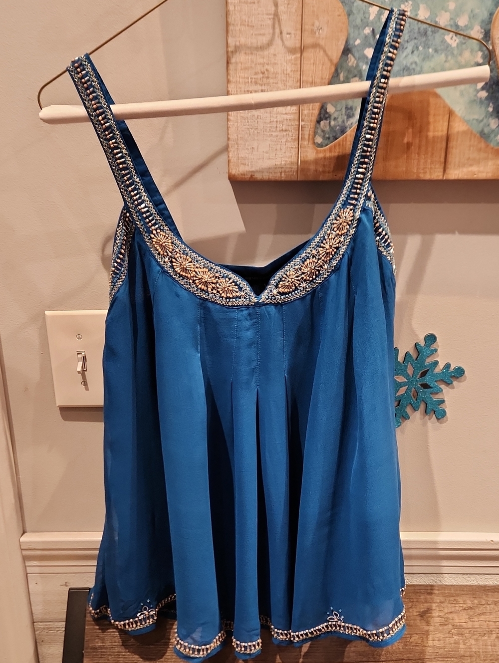 NWT French Connection Blue Beaded Spaghetti Strap Camisole SZ 10